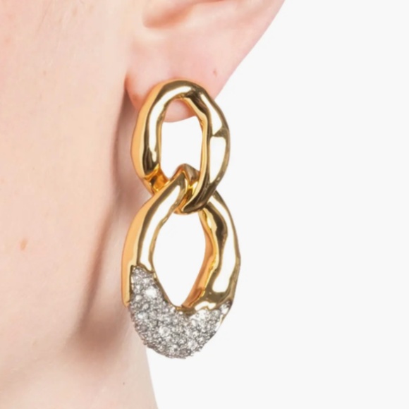 Alexis Bittar Womens Solanales Large 14K Gold Plated Crystal Link Drop Earrings - Picture 3 of 10